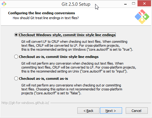 Git for Windows Installer: core.autocrlf